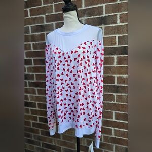 LuLaRoe Lizzy Blouse 2X NWT Red White Heart Print Mesh Valentine Top Long Sleeve